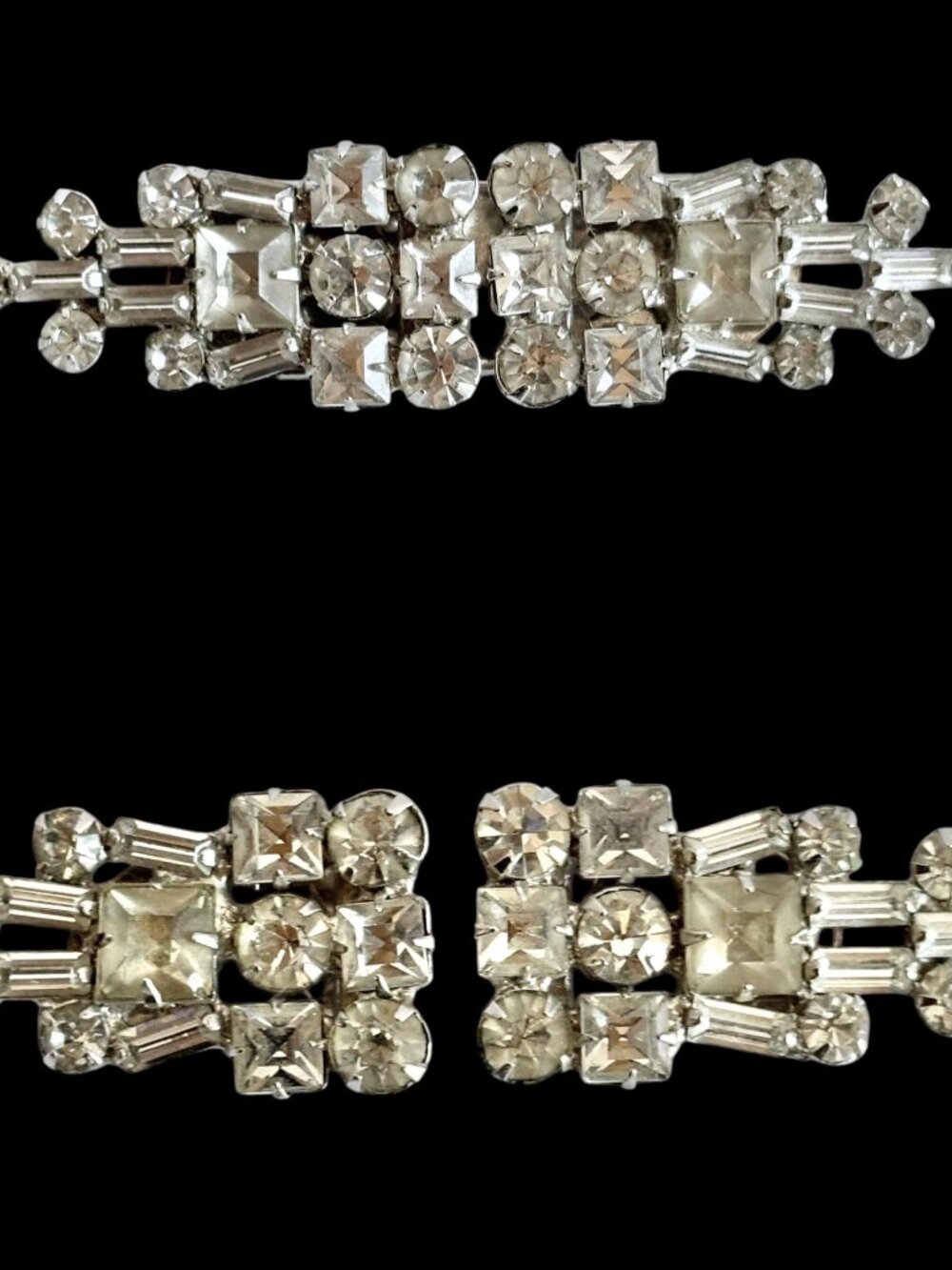 Art Deco Duette Rhinestone Brooch and Dress Clips or Shoe Clips